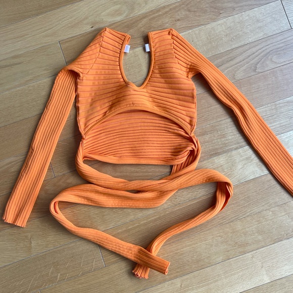 Tibi Orange Tech Poly Ribbed Wrap Sweater - Picture 10 of 10